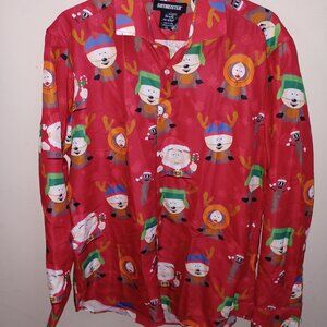 NEW! South Park Suitmeister Holiday Christmas Button-Down Shirt Men’s LG ~Hanky!